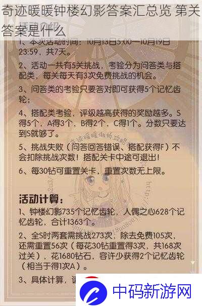 奇迹暖暖钟楼幻影答案汇总览
