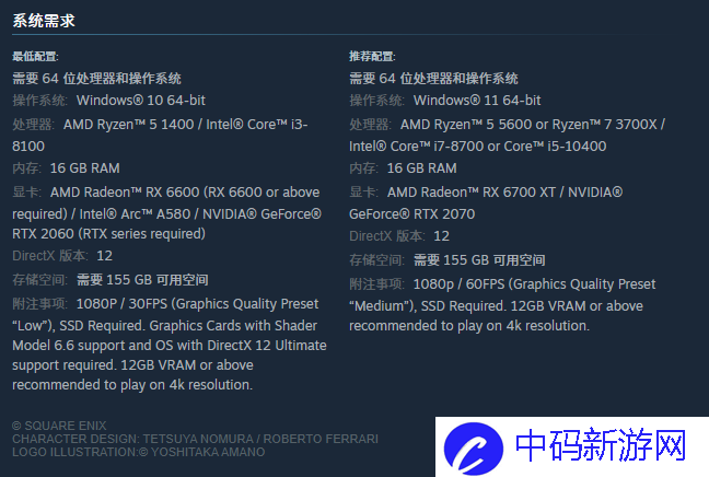 《最终幻想7：重生》PC配置公布 三种配置可选